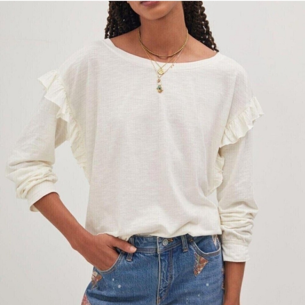 NWT Anthropologie PILCRO ruffle cotton cream boho top size medium